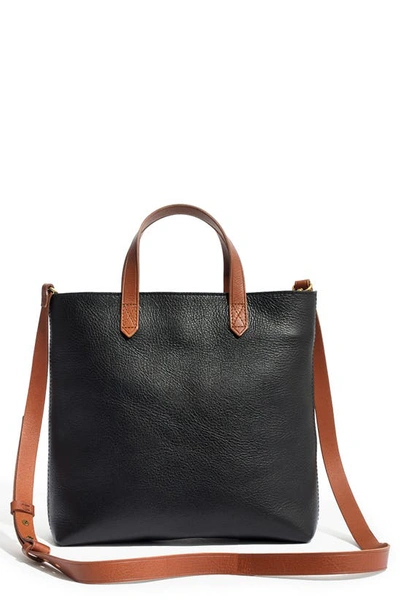 Shop Madewell Small Transport Leather Crossbody Tote In True Black W/ Brown