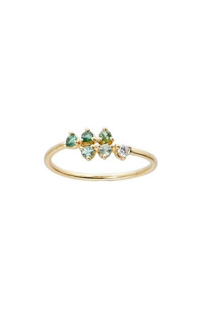 Shop Wwake Botany Mirrored Points Gradient Green Tourmaline & Diamond Ring In 14kt Gold