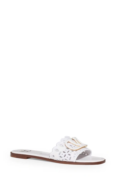 Shop Valentino Vlogo Laser Cut Slide Sandal In Bianco