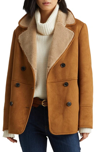 Lauren Ralph Lauren Double Breasted Faux Shearling Coat In Cognac | ModeSens