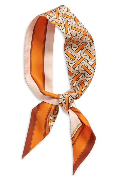 Shop Burberry Tb Monogram Reversible Silk & Wool Skinny Scarf In Bright Orange