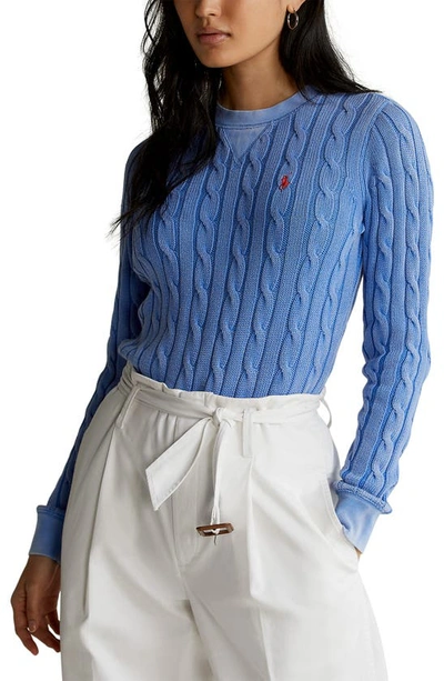 Polo Ralph Lauren Cable Knit Polo Longsleeve Sweater In Harbor Island Blue  | ModeSens