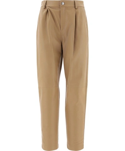 Shop Red Valentino Straight Leg Leather Pants In Beige
