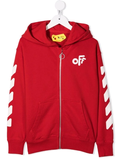 Shop Off-white Rounded-logo Cotton Hoodie In Red