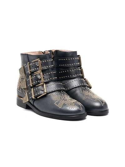 Chloé Studded Buckle-embellished Boots In Black
