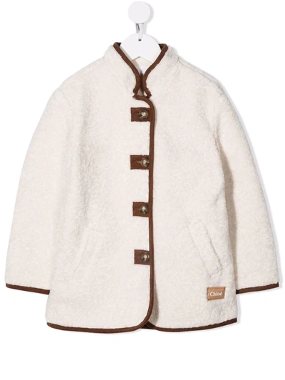 Shop Chloé Contrasting-trim Buttoned Jacket In White