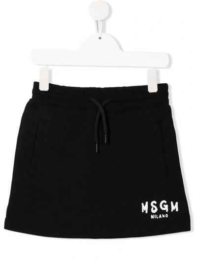 Shop Msgm Logo-print Straight Skirt In Black