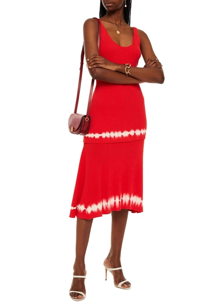 Shop Altuzarra Tie-dyed Ribbed Cotton Midi Dress In Tomato Red