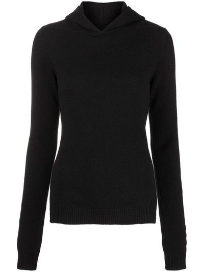 Shop Rick Owens Long-sleeved Fine-knit Hoodie In Black