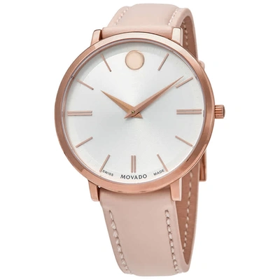 Shop Movado Ultra Slim Quartz Silver Dial Ladies Watch 0607373 In Gold / Gold Tone / Pink / Rose / Rose Gold / Rose Gold Tone / Silver