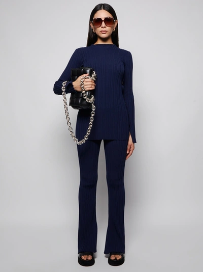 Shop Adam Lippes Crepe Knit Long-sleeve Tunic Navy