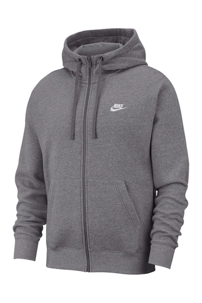 Shop Nike Men's Club Zip-up Logo Hoodie In Char H/white