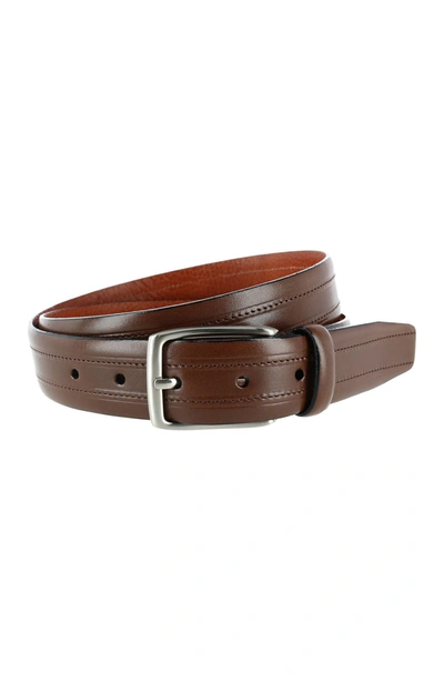 Shop Phenix Embossed Italian Leather Dress Belt With Stitching In Brown-200