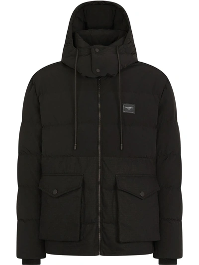 Shop Dolce & Gabbana Logo-tag Hooded Puffer Jacket In Black