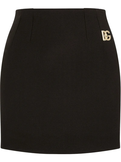Dolce & Gabbana Logo-appliqué Double Crepe Miniskirt In Schwarz