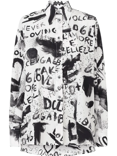 Shop Dolce & Gabbana Graffiti-print Long-sleeve Shirt In Schwarz