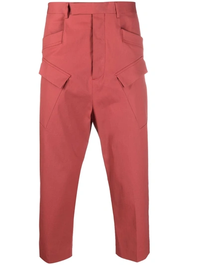 Shop Rick Owens Multiple-pocket Cropped Trousers In Red