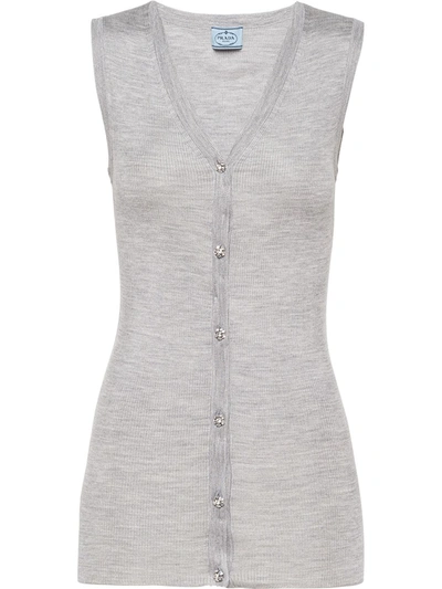 Shop Prada Silk Button-up Vest In Grey