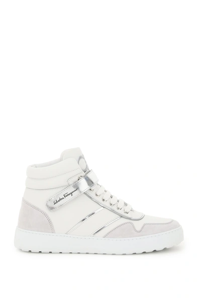Shop Ferragamo High Sneakers Gancini In Grey (white)