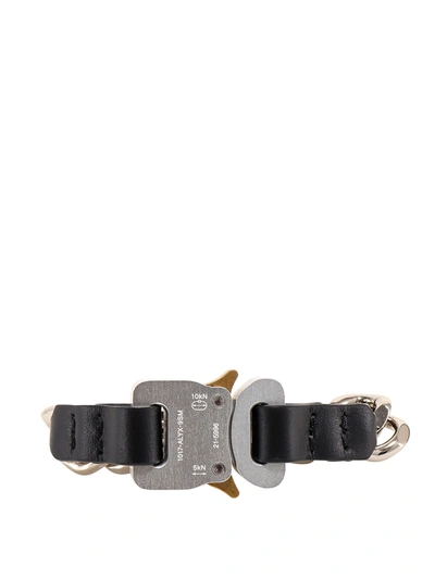 Alyx Silver & Black Leather Details Chain Bracelet In Silver