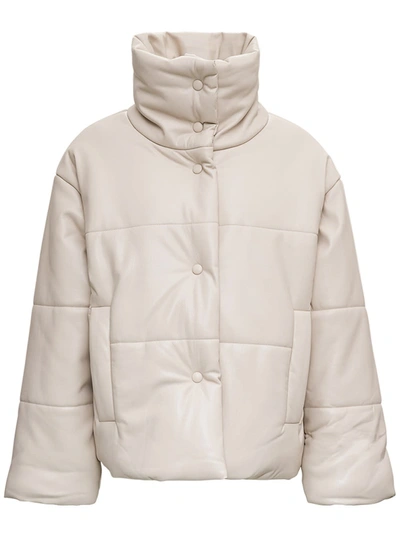 Shop Nanushka Beige Vegan Leather Down Jacket In White