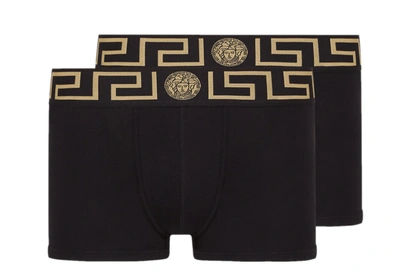 Versace Underpants Low Rise Trunk Stretch Bio Cotton Jers In Black