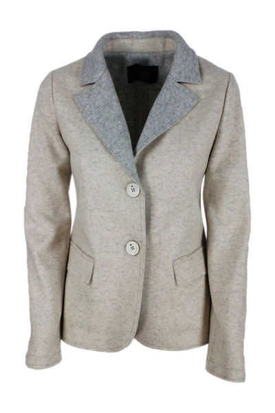 Shop Lorena Antoniazzi Blazer Jacket In Woolen Cloth With Elbow Patches. Closure With 2 Buttons In Beige