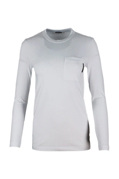 Shop Brunello Cucinelli Long-sleeved Crew Neck T-shirt With Pocket And Monili In White