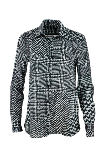Shop Ermanno Scervino Long-sleeved Silk Shirt With Patterned Motif In White - Black