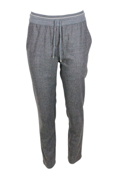 Shop Lorena Antoniazzi Wool Jogging Trousers With Drawstring Waist With Lurex Band In Grey