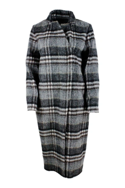 Shop Lorena Antoniazzi Long Coat In Wool With Window Processing With Concealed Zip Closure In Grey