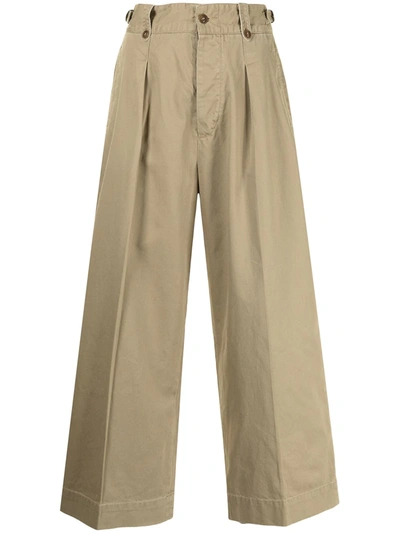 Rrl Wide-leg Cropped Trousers In Braun