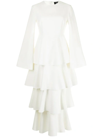 Shop Solace London Long-sleeved Tiered Skirt Dress In Weiss