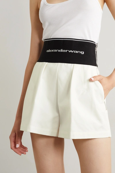 Shop Alexander Wang Safari Stretch-jacquard And Cotton-blend Twill Shorts In White