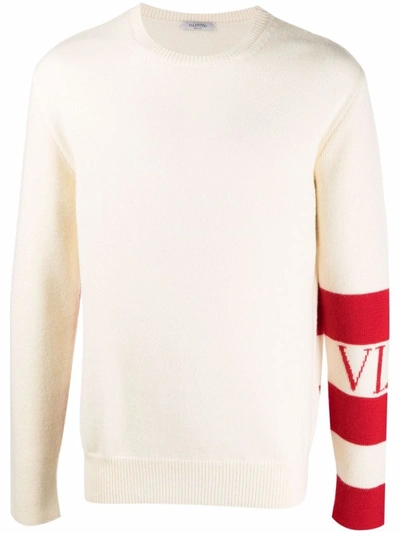 Shop Valentino Stripe-detail Wool Jumper In White