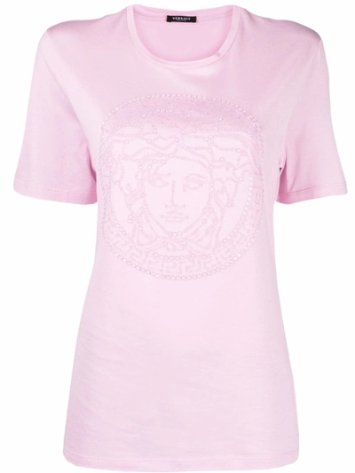 Shop Versace Medusa Crystal-embellished T-shirt In Pink