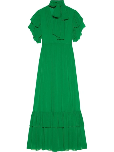 Shop Gucci Green Ruffle-detail Chiffon Dress