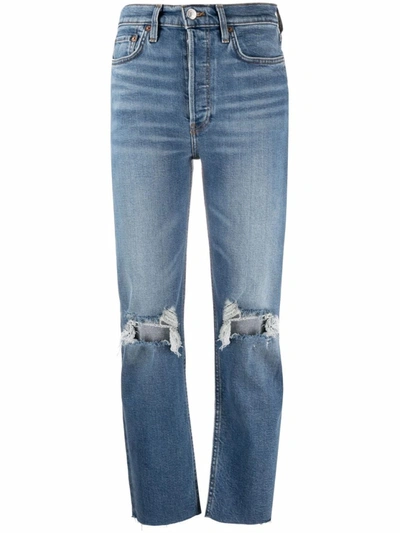 Shop Re/done Dusk-blue Distressed Cropped Jeans