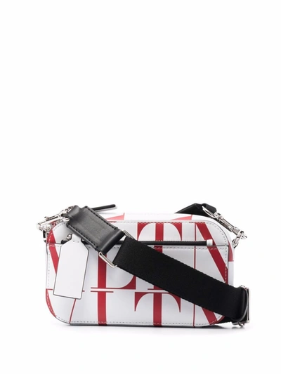 Shop Valentino Leather Vltn-print Crossbody Bag In White