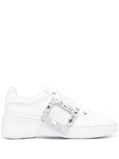 Shop Roger Vivier Viv' Skate Crystal-embellished Sneaker In White