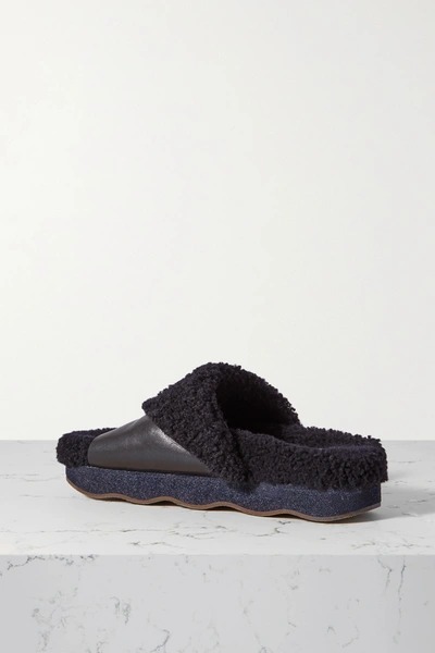 Shop Chloé Wavy Shearing And Leather Slides In Black