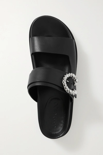 Shop Jimmy Choo Marga Crystal-embellished Leather Slides In Black