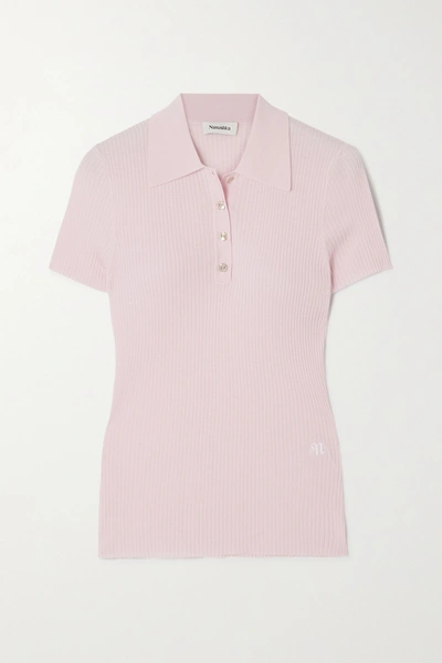 Shop Nanushka + Net Sustain Hatti Ribbed Merino Wool Polo Shirt In Pink