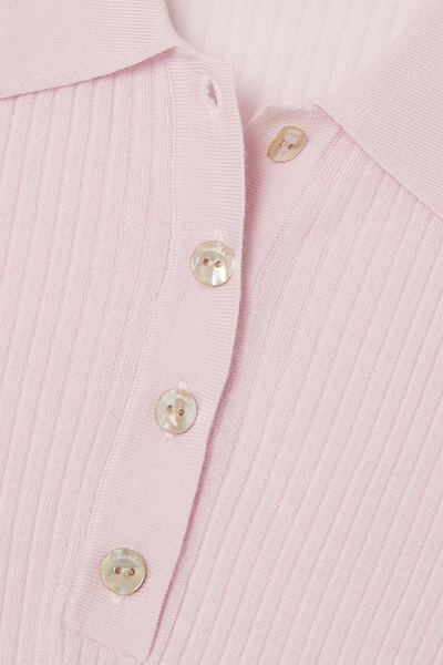 Shop Nanushka + Net Sustain Hatti Ribbed Merino Wool Polo Shirt In Pink