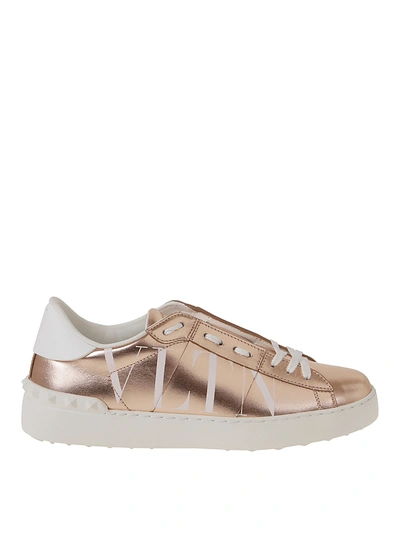 Shop Valentino Open Metallic Leather Sneakers In Pink