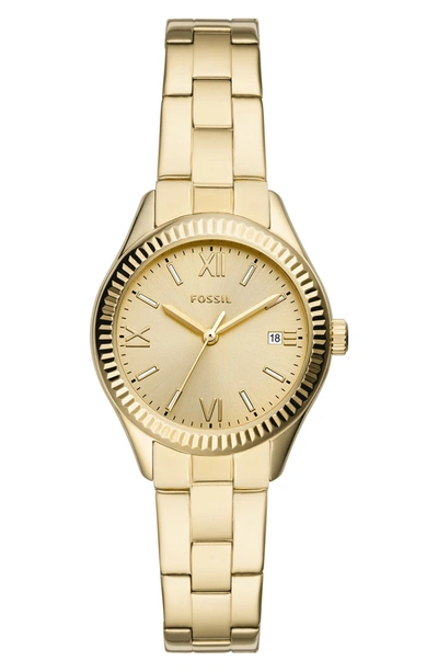 Shop Fossil Rye Three-hand Date Gold-tone Stainless Steel Watch, 30mm