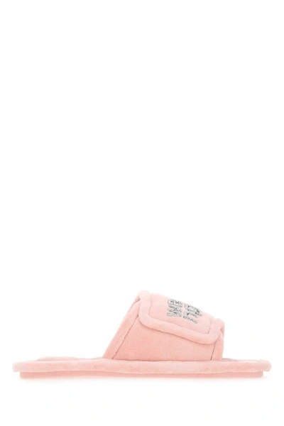 Shop Alexander Wang Iana Padded Velour Crystal Logo Slippers In Pink