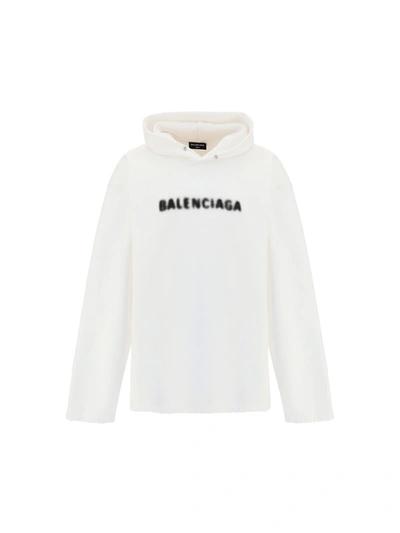 Shop Balenciaga Blurry Logo Print Hoodie In White