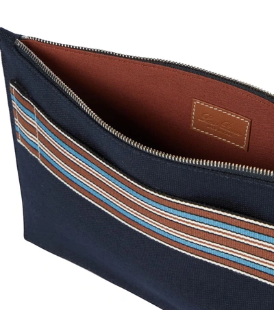 Shop Loro Piana The Suitcase Stripe Canvas Pouch In 棕色