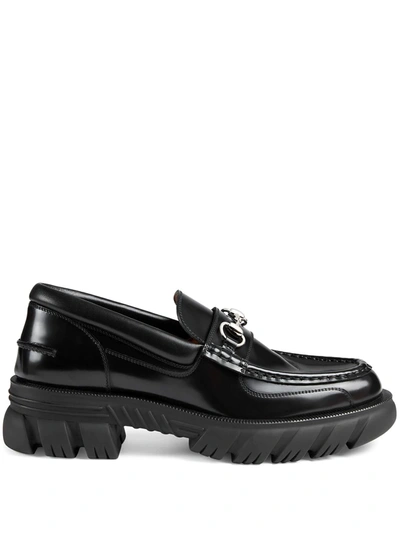 Shop Gucci Horsebit-detail Lug-sole Loafers In Black